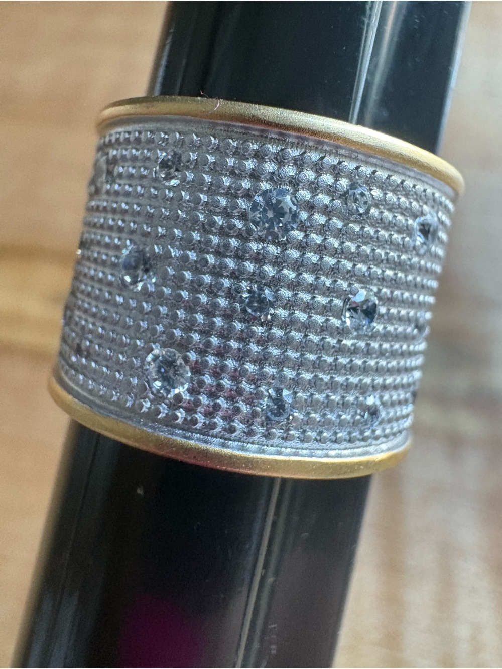 Freida Rothman 925 Silver and Matte Gold Crystal-Studded Thick Band Ring 7